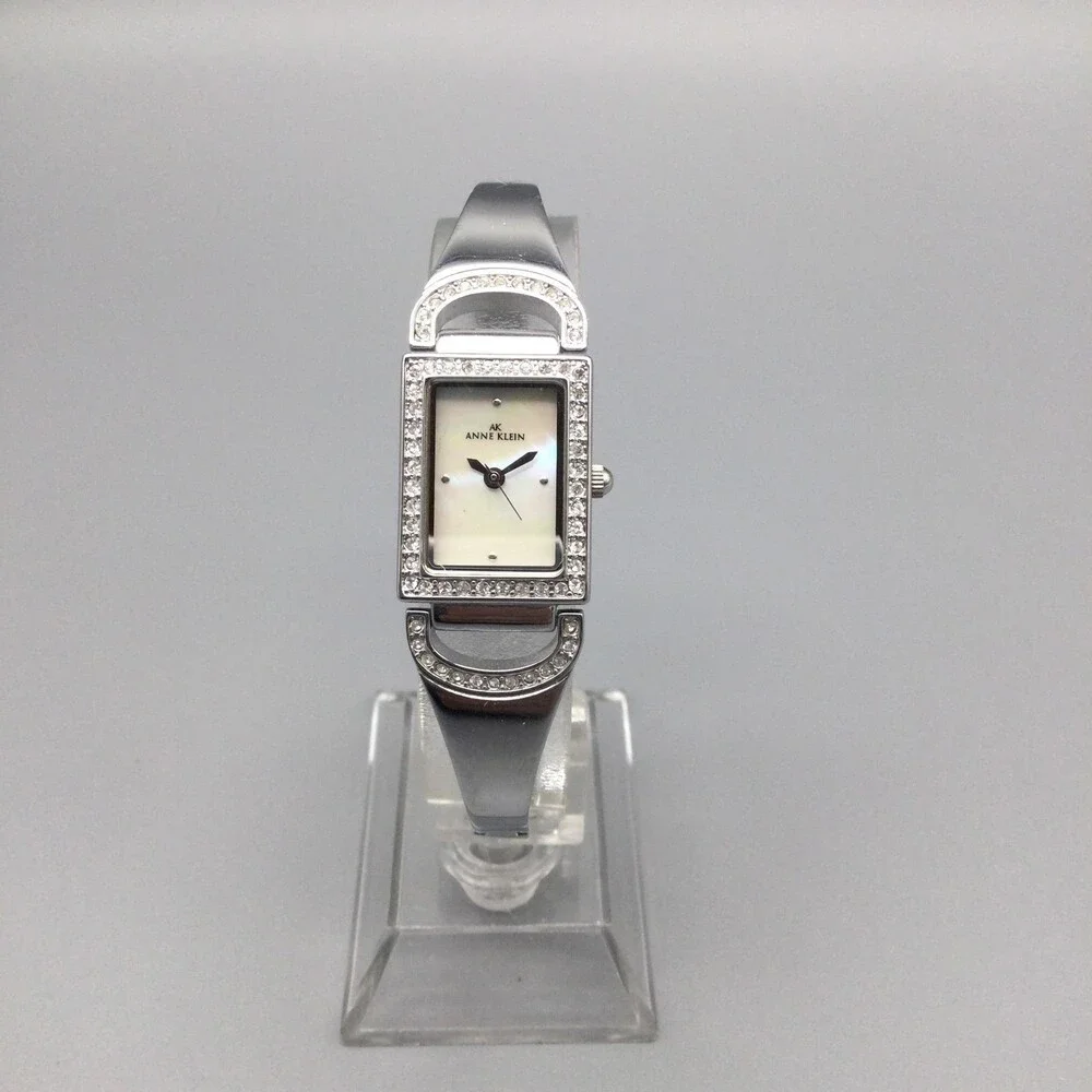 Anne Klein Womens Watch 17mm Silver Tone MOP Rectangular Dial New Battery 6.5